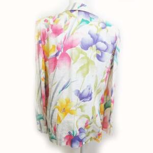 LEONARD ヴィンテージ テーラード ジャケット ブレザー リネン 麻 花柄 白 13 0424 IBO22