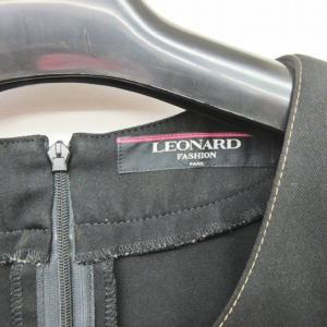 LEONARD FASHION ヴィンテージ ロングワンピース 金ボタン ベルト付 5分袖 半端袖 黒 ブラック IBO22 0423