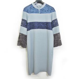 美品 近年モデル 19AW ワンピース レース 切替 ボーダー 7分袖 灰 グレー 系 36 S IBO22 0424