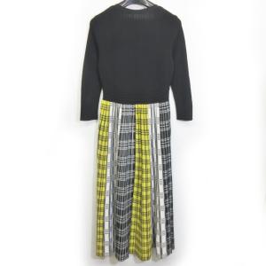 GRACE CONTINENTAL 美品 近年モデル 19AW ニットワンピース ロング 切替 チェック 7分袖 黒 白 黄 系 36 S IBO22 0424