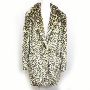 フェイクファージャケット コート レオパード柄 スタンドカラー ベージュ S RRR 0501