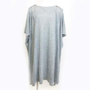 ヴィンテージ 80s 筆タグ ニット ワンピース 5分袖 膝丈 リネン サックスブルー 7 0528 IBO23