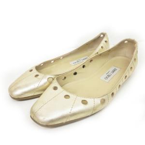 フラットシューズ レザー パンチングデザイン 37 ゴールド