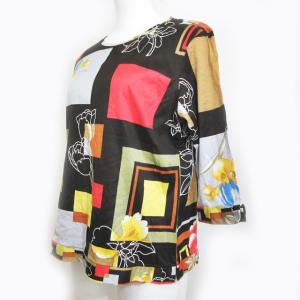 LEONARD SPORT カットソー Tシャツ 七分袖 花柄 総柄 焦げ茶 マルチカラー L 0528 IBO23