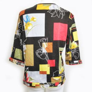 LEONARD SPORT カットソー Tシャツ 七分袖 花柄 総柄 焦げ茶 マルチカラー L 0528 IBO23