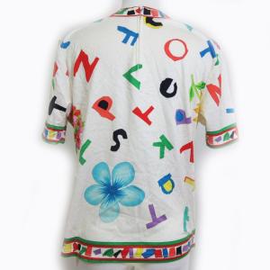 LEONARD FASHION カットソー Tシャツ 半袖 Vネック 花柄 白 M