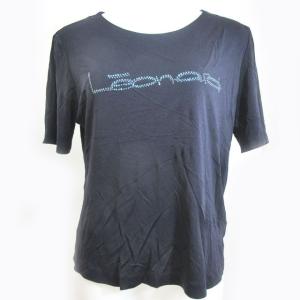 FASHION カットソー Tシャツ 半袖 ラインストーン ロゴ L ネイビー