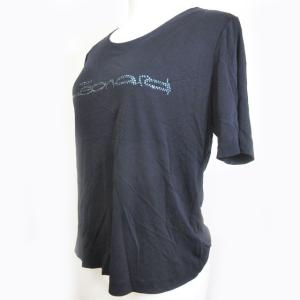 LEONARD FASHION カットソー Tシャツ 半袖 ラインストーン ロゴ L ネイビー