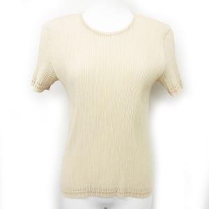 カットソー ブラウス プリーツ加工 パンチング デザイン 半袖 ベージュ M