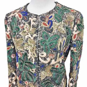 alice + olivia シルク スパンコール ノーカラージャケット ブレザー 刺繍 総柄 マルチカラー