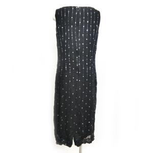 GIVENCHY ヴィンテージ ワンピース ノースリーブ 膝丈 シルク ストライプ ビジュー 42 0614 STK