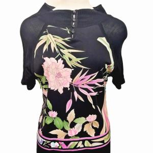 LEONARD FASHION スタンドネックワンピース シルク混 M 黒