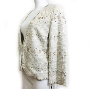 GRACE CONTINENTAL ノーカラービーズビジュー ジャケット 総ビジュー スパンコール オフ白 生成 38 0618 STK