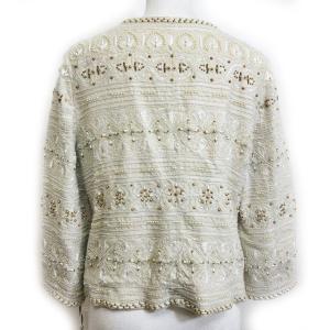 GRACE CONTINENTAL ノーカラービーズビジュー ジャケット 総ビジュー スパンコール オフ白 生成 38 0618 STK