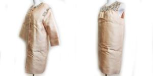 PRADA セットアップ ノーカラージャケット ノースリーブワンピース ビジュー シルク混 38 ベージュ