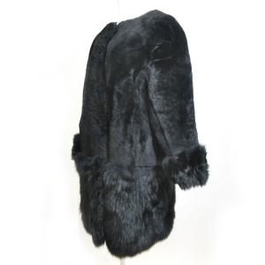 Grace Class ラム フォックス ファー コート 毛皮 ノーカラー 黒