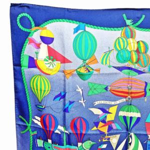 HERMES 美品 LES FOLIES DU CIEL カレ90 大空の狂気 スカーフ シルク 総柄 パープル