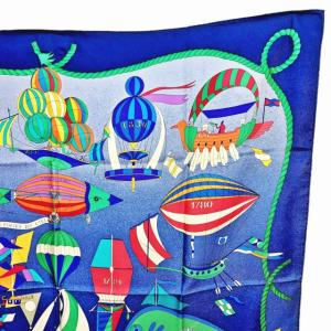 HERMES 美品 LES FOLIES DU CIEL カレ90 大空の狂気 スカーフ シルク 総柄 パープル