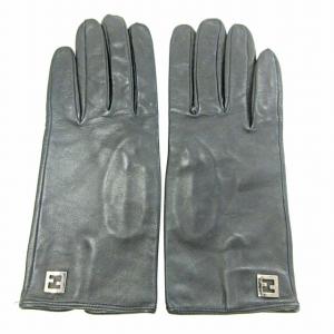 FENDI グローブ レザー FF金具 ロゴ ダブルF ブラック 8 0624