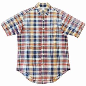 90s ヴィンテージ アーカイブ ボタンダウンシャツ BDシャツ チェック コットン 半袖 茶 紫 ブラウン パープル 系