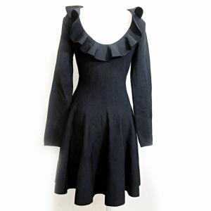 VALENTINO ワンピース 膝丈 長袖 ニット フレア フリル 黒 M