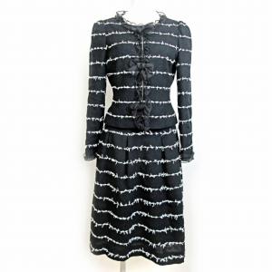 現行タグ ツイードセットアップ スカートスーツ ノーカラージャケット 黒 白