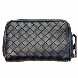 BOTTEGA VENETA イントレチャート レザー コインケース 小銭入れ ラウンドファスナー ネイビー