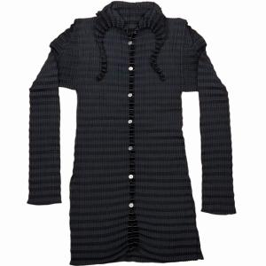 90s ヴィンテージ 銀タグ プリーツ ロングカーディガン長袖 黒 M