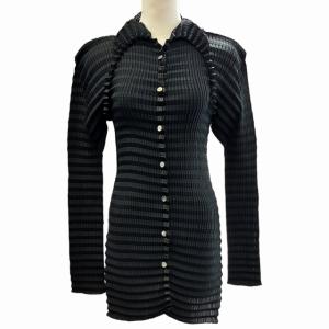 ISSEY MIYAKE 90s ヴィンテージ 銀タグ プリーツ ロングカーディガン長袖 黒 M