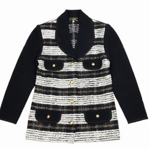 タグ付 ツイード ジャケット ブレザー 金ボタン ニット 切り替え 白 黒 40 0927