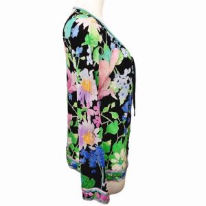 LEONARD FASHION カーディガン 長袖 羽織り 花柄 総柄 リボン ブラック マルチカラー M 1005 STK