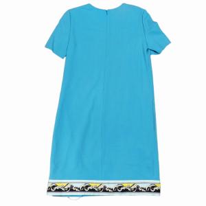 Emilio Pucci ワンピース 半袖 膝丈 ロゴ バックル風チャーム シルク混 ウール ストレッチ サックスブルー 40 国内正規品 1004