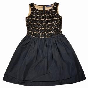 レース ドッキングノースリーブワンピース ひざ丈 リボン Aライン ブラック 40 1014