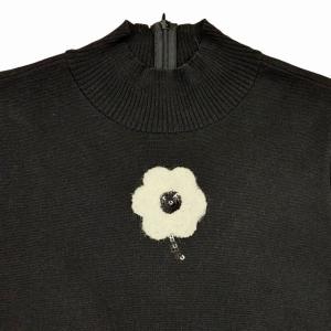 M'S GRACY リブニットドッキングワンピース カメリア リボン 花柄 スパンコール ハイネック ブラック 40 1014