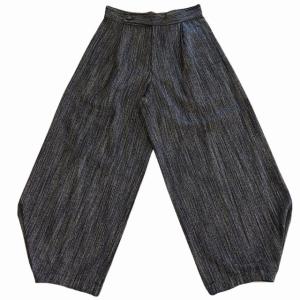 80s 筆タグ ワンタックワイドパンツ 総柄 M 黒