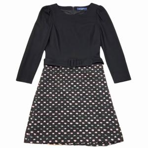 ドッキングワンピース ドレス 立体ドット パワーショルダー ロング丈 ブラック