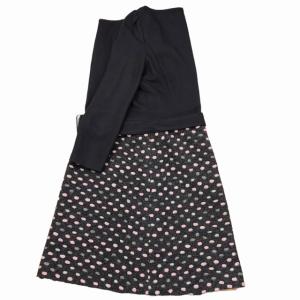 M'S GRACY ドッキングワンピース ドレス 立体ドット パワーショルダー ロング丈 ブラック