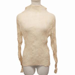 美品 人気 プリーツ カットソー ボトルネック ストレッチ 2 スキンカラー 1019