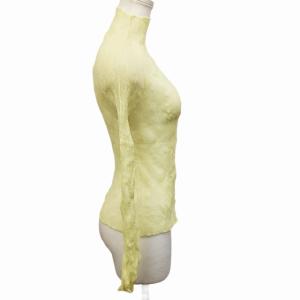 ISSEY MIYAKE WHITE LABEL 美品 人気 プリーツ カットソー ボトルネック ストレッチ 2 ライムイエロー 1019