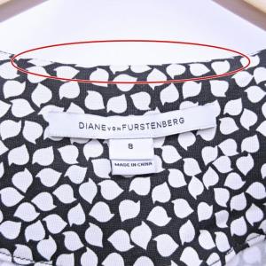 DIANE von FURSTENBERG ワンピース シルク 総柄 スキッパーネック 長袖 ホワイト ブラック