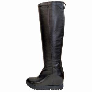 PRADA　ロングブーツ　レザー　ウェッジソール　黒　ロゴプレート PRADAロングブーツレザーウェッジソール黒ロゴプレート