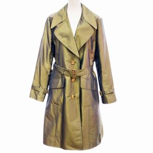 Aquascutum シルク100％ 玉虫色 トレンチコート スプリングコート ジャケット 光沢 緑 13 1023