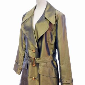 Aquascutum シルク100％ 玉虫色 トレンチコート スプリングコート ジャケット 光沢 緑 13 1023