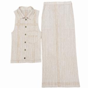 90s ヴィンテージ アーカイブ 転写 プリーツ セットアップ ノースリーブシャツ ロングスカート