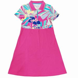 LEONARD SPORT 鹿の子 ポロシャツ ワンピース 半袖 ひざ丈 総柄 ピンク 38 1108