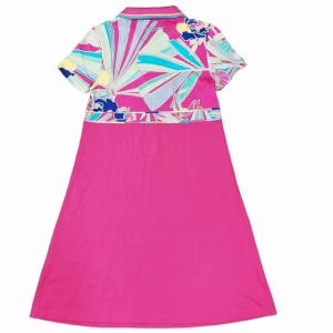 LEONARD SPORT 鹿の子 ポロシャツ ワンピース 半袖 ひざ丈 総柄 ピンク 38 1108