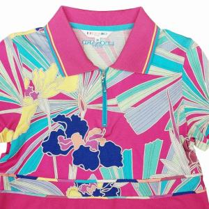 LEONARD SPORT 鹿の子 ポロシャツ ワンピース 半袖 ひざ丈 総柄 ピンク 38 1108