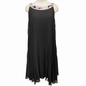 LEONARD FASHION プリーツロングワンピース 花柄 38 ブラック