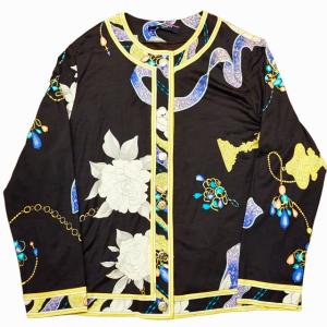 LEONARD FASHION シルク×ウール アンサンブル ノーカラー カーディガン 金釦 総柄 LL