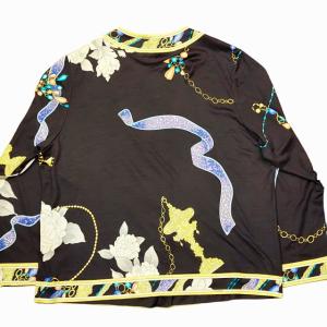 LEONARD FASHION シルク×ウール アンサンブル ノーカラー カーディガン 金釦 総柄 LL